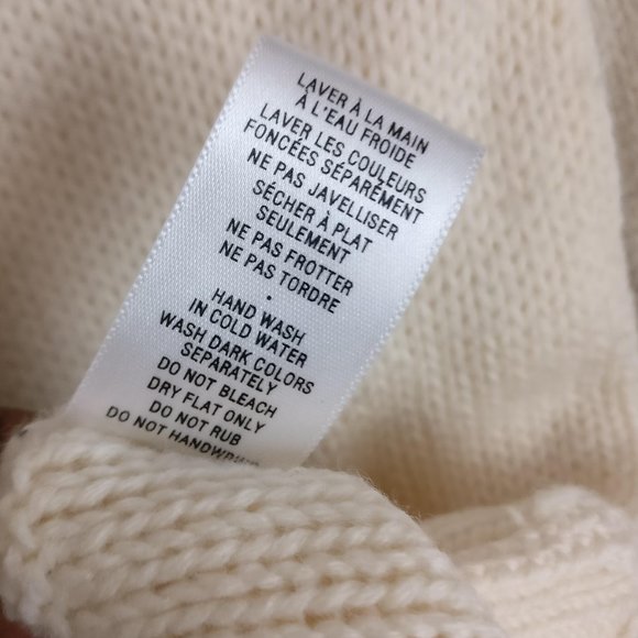 Merino Wool Chunky Knit Rollneck Decorated Turtleneck Sweater, Cream Neutral, L - Picture 7 of 8